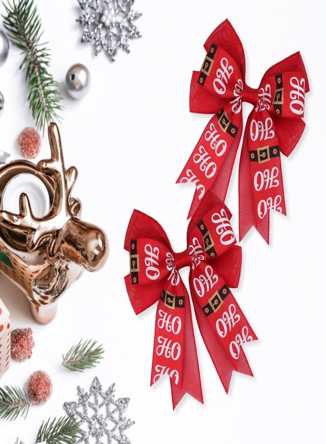 Meseey 2 Pcs Large Santa Belt Burlap Ribbon Bow 10.8 x 8.8 Inch Red and Black Hoho Wreath Decoration Bows for Baby Shower Party Holiday Gift Wrapping Basket Ornaments Bunting DIY Crafts (Hoho) - Image 4